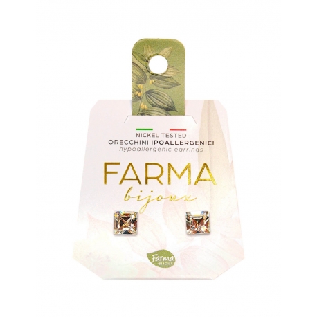 Farma Bijoux Hipoalergene naušnice Crystal Carre, 6 mm